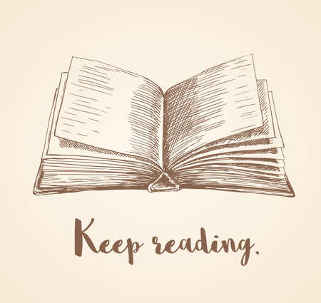 hand drawn vector illustration of open book and keep reading quote.のイラスト素材