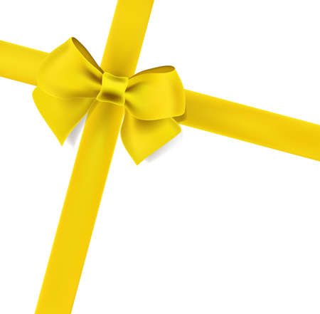 Golden bow knot with horizontal ribbon isolated on white. Decorative design element. vectorのイラスト素材