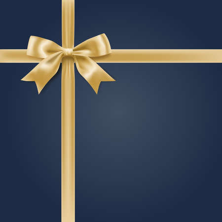 holiday ribbon with knot soft golden color bow on dark blue. vectorのイラスト素材