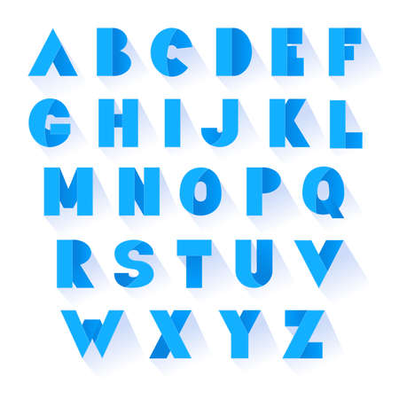 Bold blue font. Vector alphabet with fold effect letters.のイラスト素材
