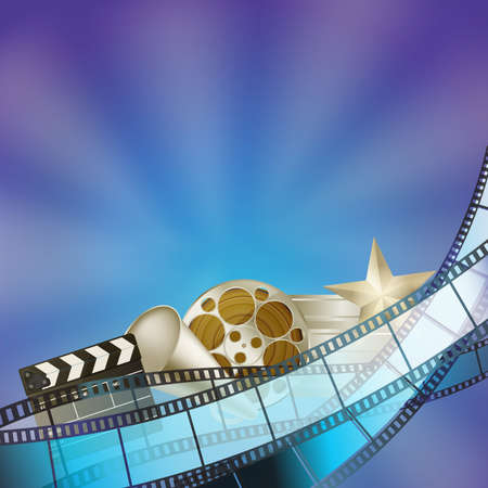 White paper note and film roll for film director. vector illustrationのイラスト素材