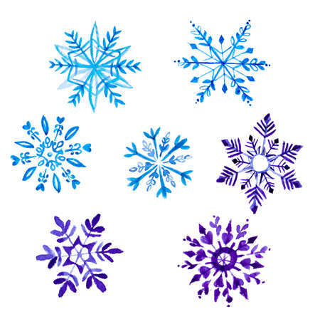 watercolor snowflakes on white. の写真素材
