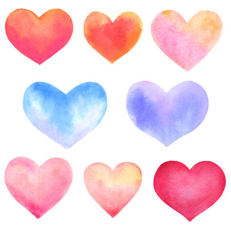 set of watercolor hearts isolated on white. hand-drawn illustrationの写真素材