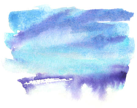 watercolor splash with sky colors, blue, violet and turqoise on whiteの写真素材