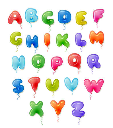 Balloon colorful ABC for children, for birthday party, baby shower, capital bubble letters A to Z. Font for kids, alphabet  designのイラスト素材