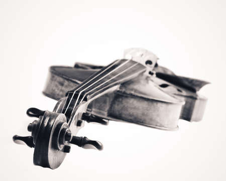 Ancient violin stringed musical instrument black and white photoの写真素材