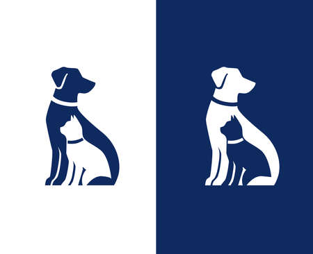 dog and cat sitting silhouette simple logo, rescue or pet rescue symbolのイラスト素材