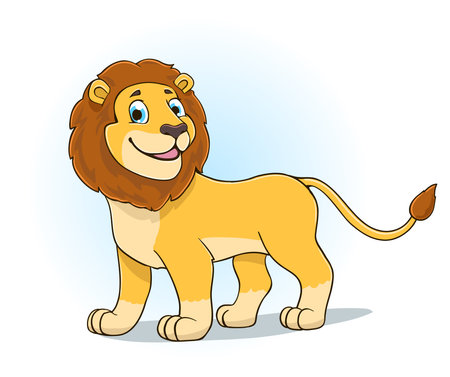 Cartoon lion standing and smiling, young and happy wild animal children illustration. Vectorのイラスト素材