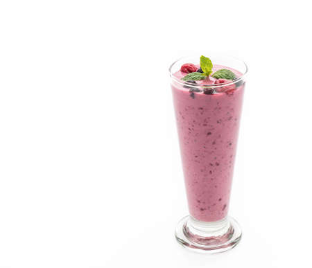 mixed berries with yogurt smoothies on white backgroundの写真素材