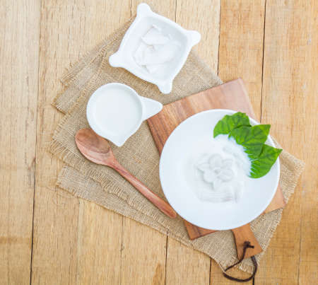 Coconut jelly and coconut milkの写真素材