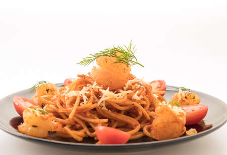 spaghetti with shrimpの写真素材