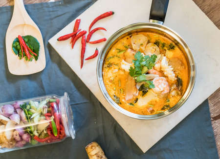 Sour seafood soup or Tom Yum Seafoodの写真素材
