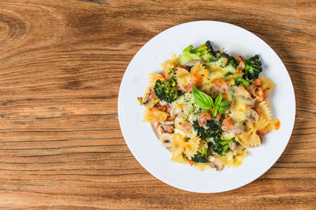 Bacon spaghetti, mushrooms and pastaの写真素材