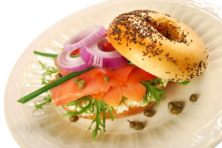 Smoked salmon bagel sandwichの写真素材