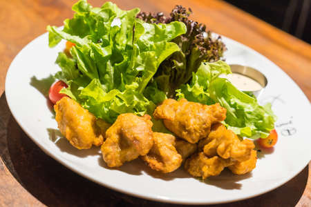 Deep fried chicken with saladの写真素材