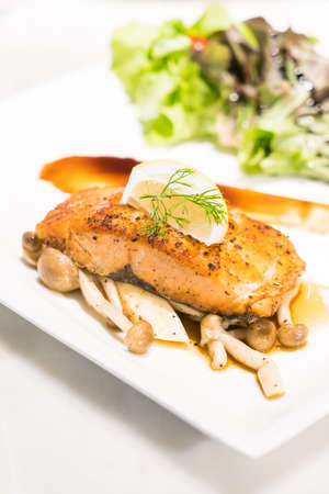 Grilled salmon steakの写真素材