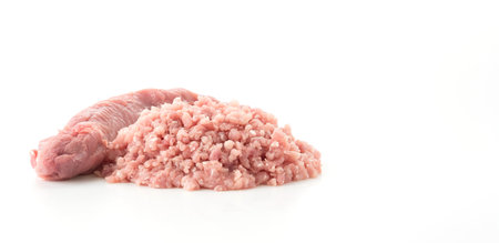 minced pork on white background