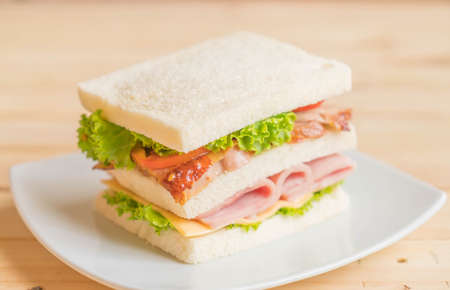 sandwich on wood backgroundの写真素材