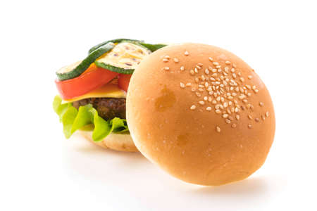 burger on white background - American foodの写真素材