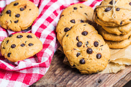 Chocolate chip cookie on white background