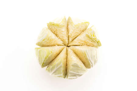 fresh cabbage on white backgroundの写真素材