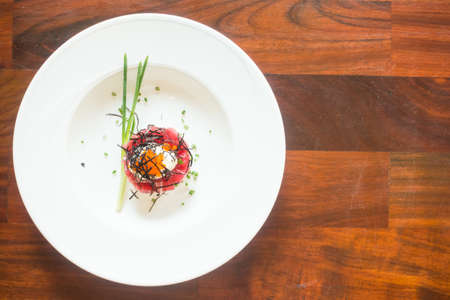 Selective focus point on Tuna sushi in white plate
