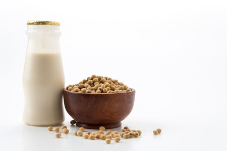 soy milk on white backgroundの写真素材