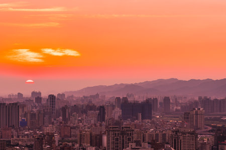 Beautiful architecture building taipei city skyline at sunset in Taiwanの写真素材