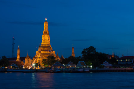 Wat Arun at night. The famous attractions of Thailand. Thailand's national religion is unique.の写真素材