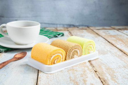 Cake Roll on wooden table