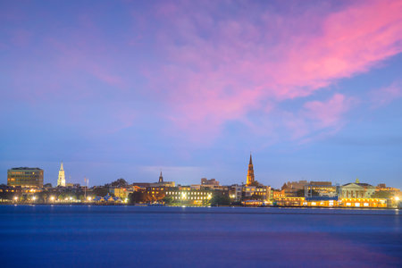 Skyline of Charleston, South Carolina, USA at twilight.の写真素材