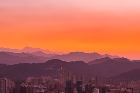 Beautiful architecture building taipei city skyline at sunset in Taiwanの写真素材