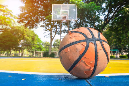 Old basketball in the basketball court.の写真素材