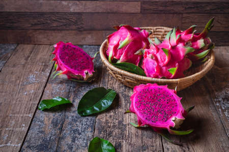 .Dragon fruit In the basketの写真素材