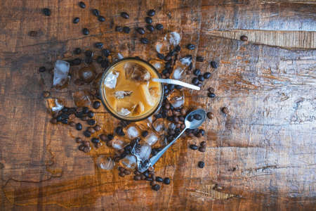 .iced coffee on wooden Tableの写真素材