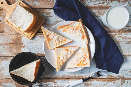 bread sandwiches on tableの写真素材