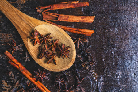 Cinnamon spices and star anise used in cooking