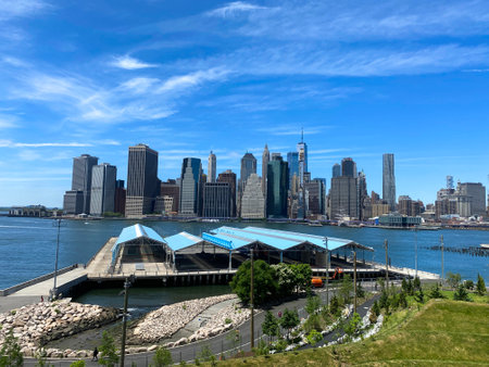 Manhattan view from Brooklyn on a sunny morningの写真素材