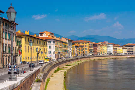 Old architecture and river Arno , Pisa, Italy.の写真素材