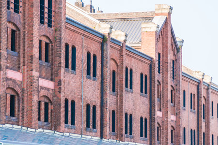 Beautiful exterior building and architecture of brick warehouse in yokohama city japanの写真素材