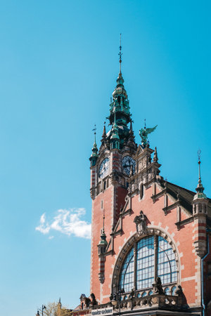 part of the building of the main railway station in gdansk polandの写真素材