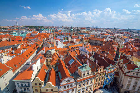Famous iconic image of Prague city skyline in Czech Republic from top view