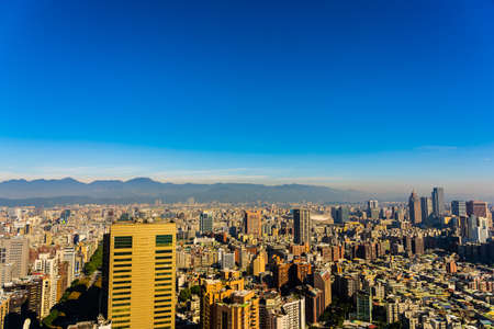 Beautiful architecture building taipei city skyline at sunset in Taiwanの写真素材