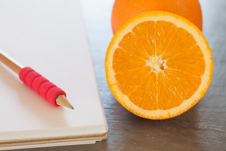 Shopping list with Healthy fruitsの写真素材