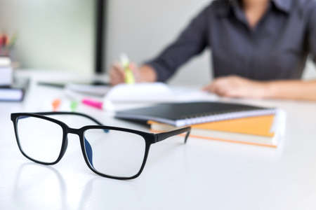 Images of studying student hands writing in book during lecture education students college of university, Reading, Learning, technology and Exam. Education conceptの写真素材