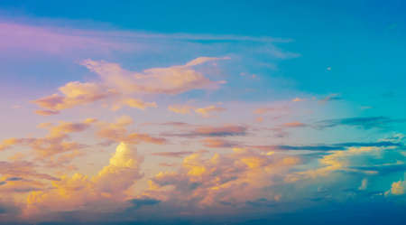 Beautiful colors of the blue sky and orange in summerの写真素材