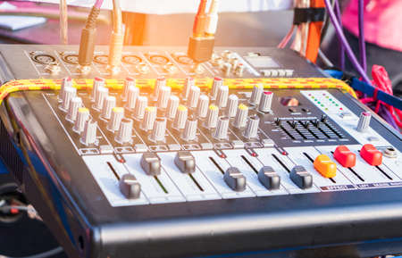 Audio control panel for opening at festivals for entertainment and audio jacks.