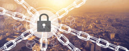 blockchain connecting line technology and cyber security concept, fintech network and social digital...
