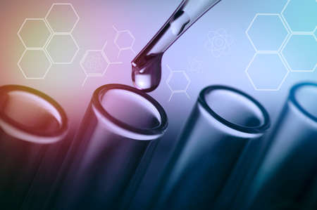 scientific experiments, Laboratory equipment and test tubes- science conceptの写真素材