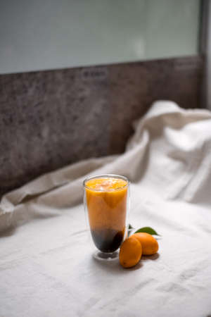 seasonal drink marian plum smoothie with espresso shotsの写真素材